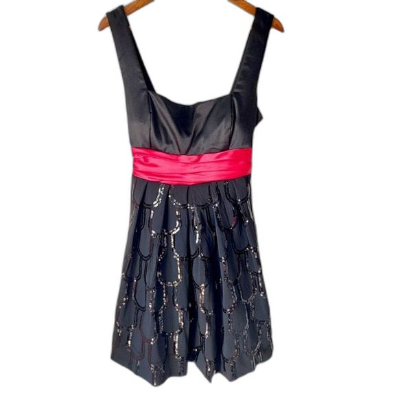 Junior's City Triangles Black Sequined Prom Party Dress w/ Red Sash Sz 13 - Picture 1 of 9